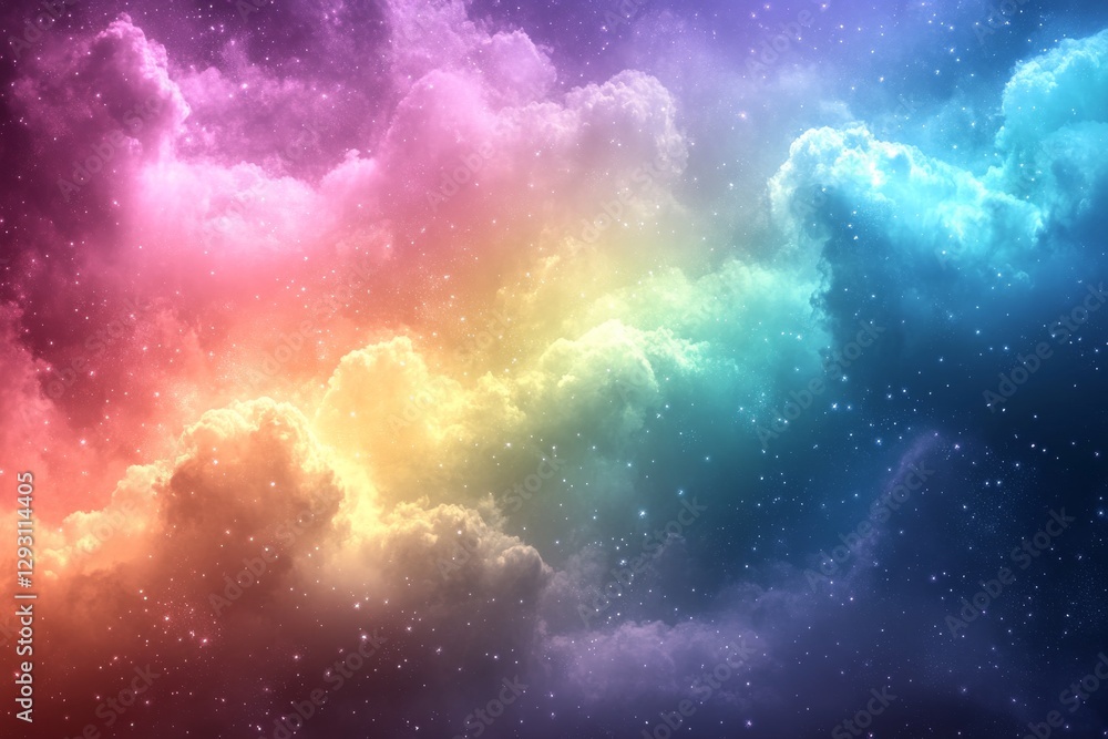 Naklejka premium Colorful cloud formation with a starry background creating a dreamy atmosphere in the night sky