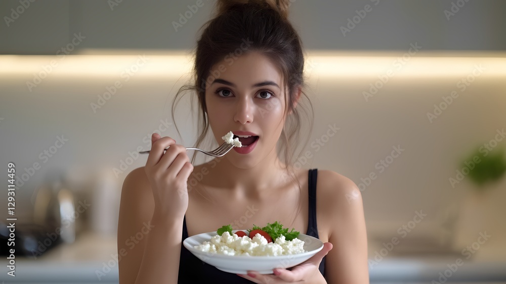 Eating healthy salad home kitchen food photography modern design close-up nutrition awareness Eating healthy salad home kitchen food photography modern design close-up nutrition awareness