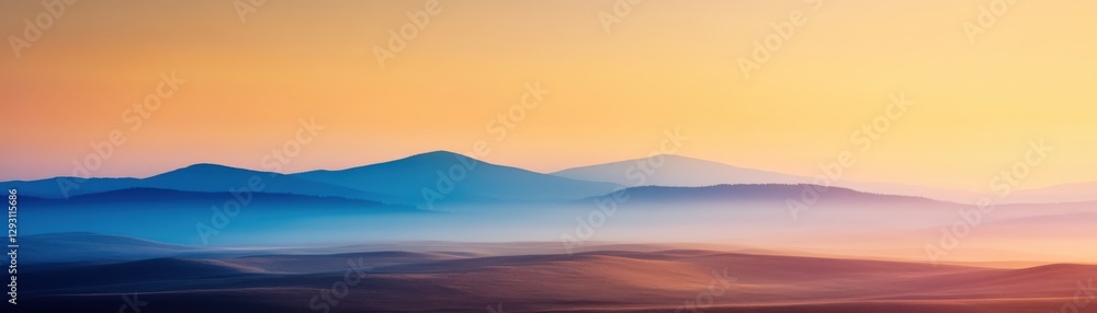 A serene landscape featuring layered mountains bathed in soft hues of blue and orange, creating a tranquil and picturesque scene at dawn or dusk. A serene landscape featuring layered mountains bathed in soft hues of blue and orange, creating a tranquil and picturesque scene at dawn or dusk.