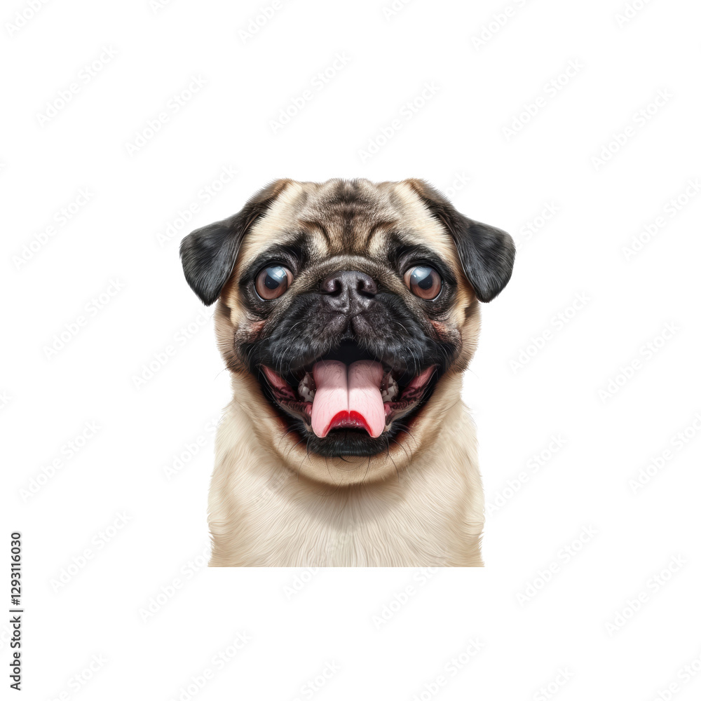 Obraz premium Happy Pug Dog with Open Mouth and Playful Expression Isolated