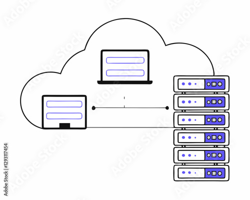 Cloud computing technology concept, data center and servers. Vector illustration. Cloud computing technology concept, servers and network on white background. Vector illustration.
