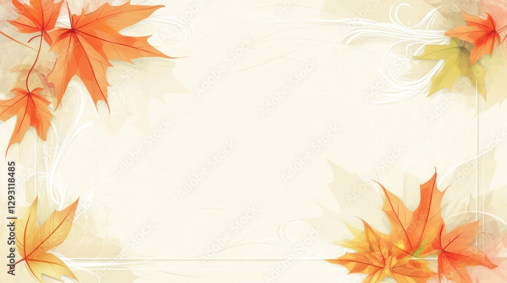 The background of the invitation card is decorated with orange and yellow autumn leaves, with white swirls on the top and bottom The background of the invitation card is decorated with orange and yellow autumn leaves, with white swirls on the top and bottom
