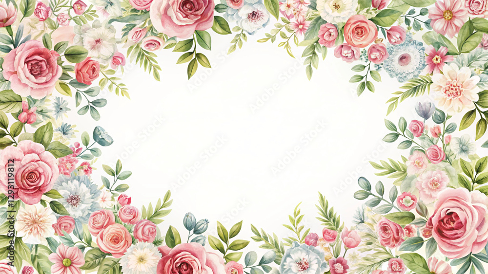 Elegant floral wreath border frame repeat pattern. Great for wedding invitations, spring-themed decor, or romantic stationery. Surface pattern design, floral background with flowers Elegant floral wreath border frame repeat pattern. Great for wedding invitations, spring-themed decor, or romantic stationery. Surface pattern design, floral background with flowers