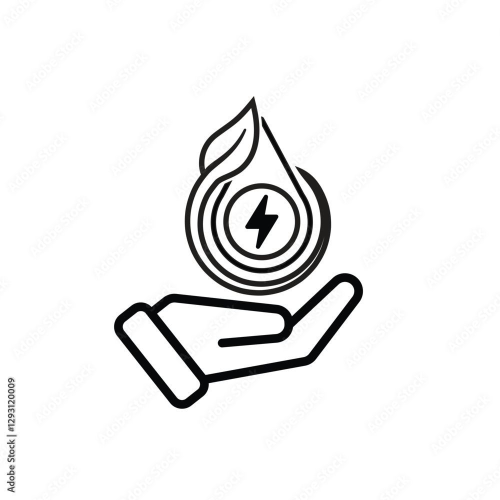 sustainable icon. green energy vector in hand. lightning symbol. reuse, recycle, net zero, green energy, eco friendly concept. Line design style sustainable icon. green energy vector in hand. lightning symbol. reuse, recycle, net zero, green energy, eco friendly concept. Line design style