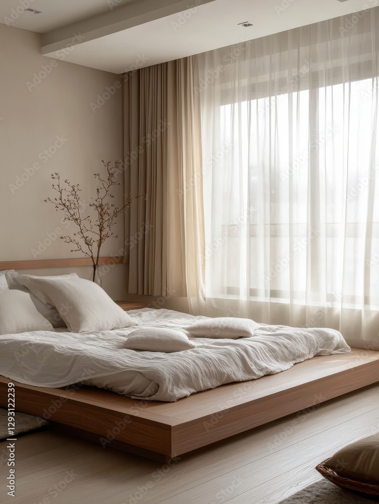 The image is a bedroom with a contemporary theme The image is a bedroom with a contemporary theme