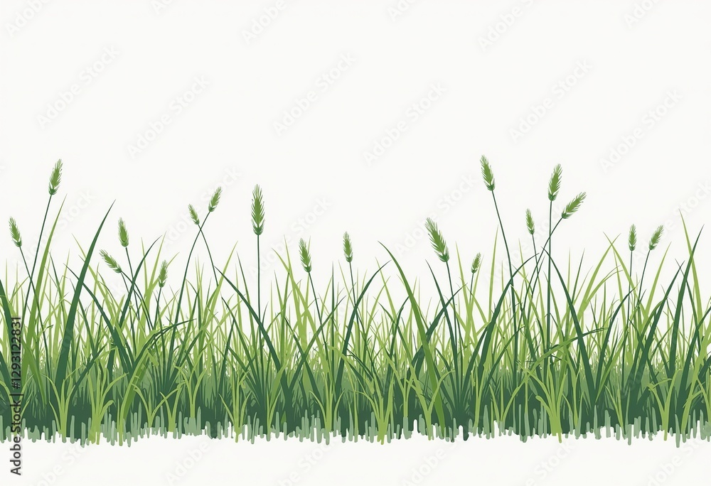Fototapeta premium Simple Grass Illustration: A clean and photorealistic clipart illustration of grass, perfectly isolated on a pure white background with sharp, defined margins.