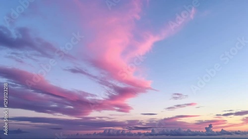 Abstract aerial nature summer ocean sunset sea and sky background. Natural sky with puffy Cumulus clouds composition. Sky replacement for composites. Holiday, vacation and recreational concept
