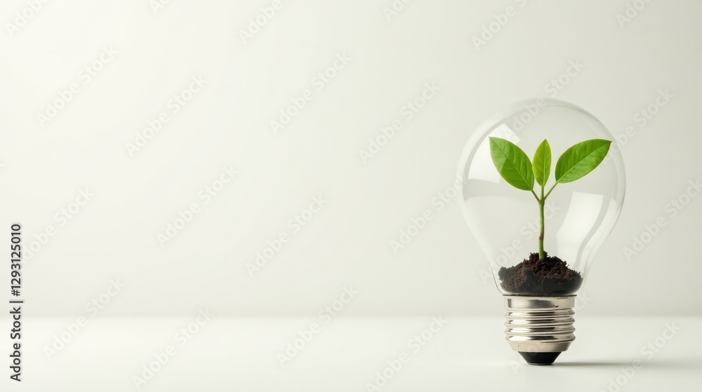 A tiny sprout nestled within a clear glass lightbulb, symbolizing the growth of sustainable ideas and innovative solutions for a brighter, greener future A tiny sprout nestled within a clear glass lightbulb, symbolizing the growth of sustainable ideas and innovative solutions for a brighter, greener future