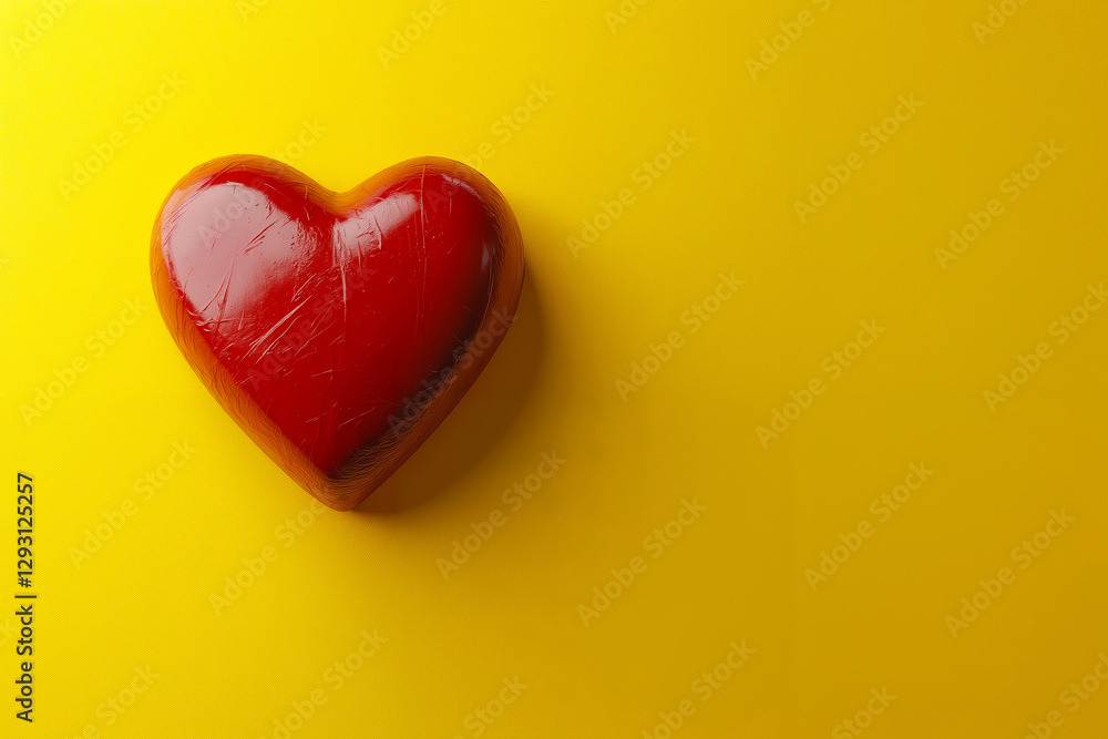 A red heart on a yellow background A red heart on a yellow background