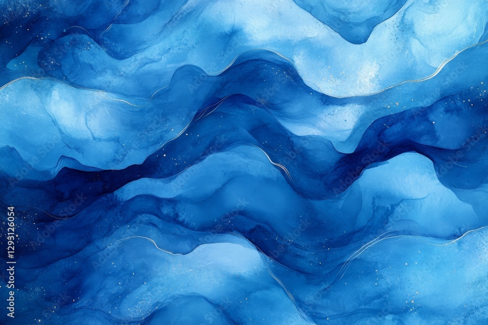 Fototapeta premium Abstract blue wave patterns in watercolors create a serene and calming visual experience for viewers