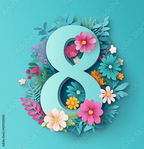 International Women's Day 8 March greetings bright Postcard with flowers