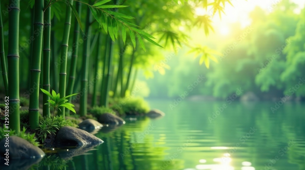Serene Bamboo Forest Meets Tranquil Water A Picturesque Scene of Lush Greenery and Calm Waters Serene Bamboo Forest Meets Tranquil Water A Picturesque Scene of Lush Greenery and Calm Waters
