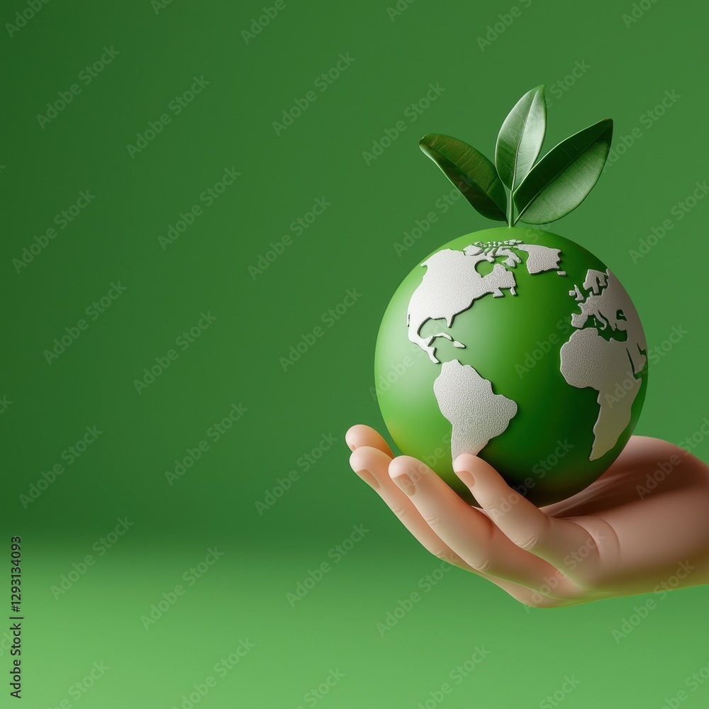 A hand holding a green globe symbolizing environmental care and sustainability. A hand holding a green globe symbolizing environmental care and sustainability.