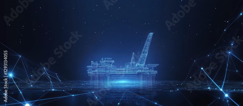 Abstract Digital Offshore Oil Platform With Network Connection Lines