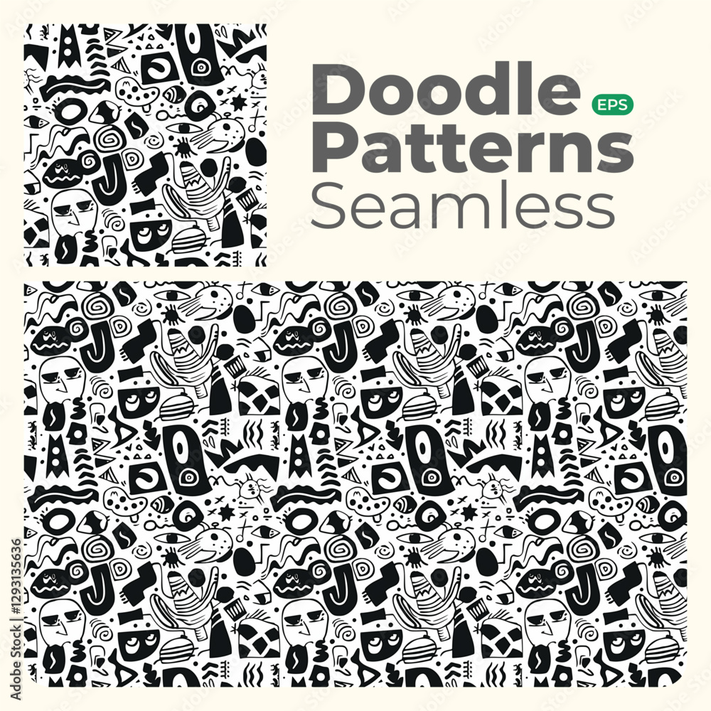Fototapeta premium Doodle abstract full color patterns seamless