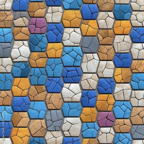 Colorful hexagonal tiles arranged in a vibrant pattern.