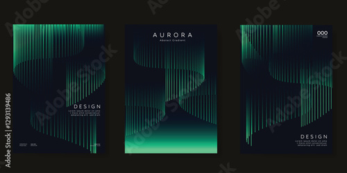 Modern gradient poster aurora design vector set. Minimalist cover template with vibrant northern light collection. Ideal design for background, social media, cover, banner, flyer, ads.