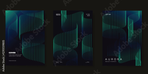 Modern gradient poster aurora design vector set. Minimalist cover template with vibrant northern light collection. Ideal design for background, social media, cover, banner, flyer, ads.