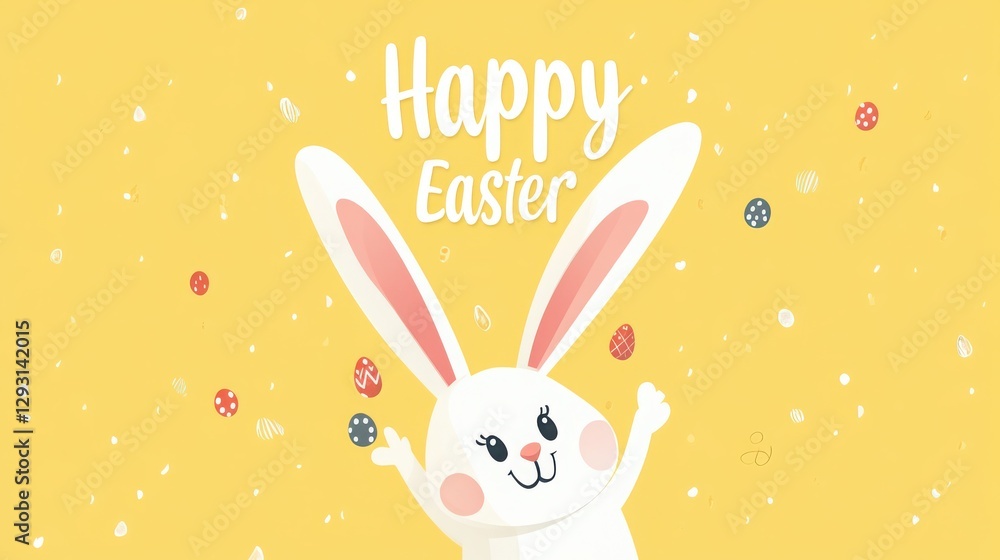 Vector illustration of cute cartoon bunny on yellow background with Vector illustration of cute cartoon bunny on yellow background with
