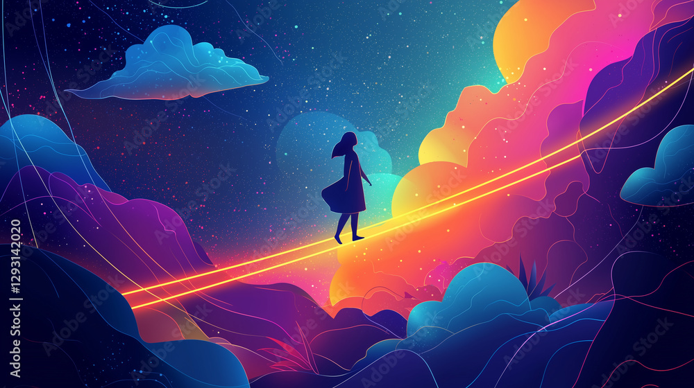 Fototapeta premium A person stands in a surreal dreamlike landscape