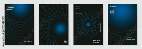 Modern gradient poster background vector set. Minimalist cover template with vibrant perspective geometric prism shapes in motion. Ideal design for social media, cover, banner, flyer.