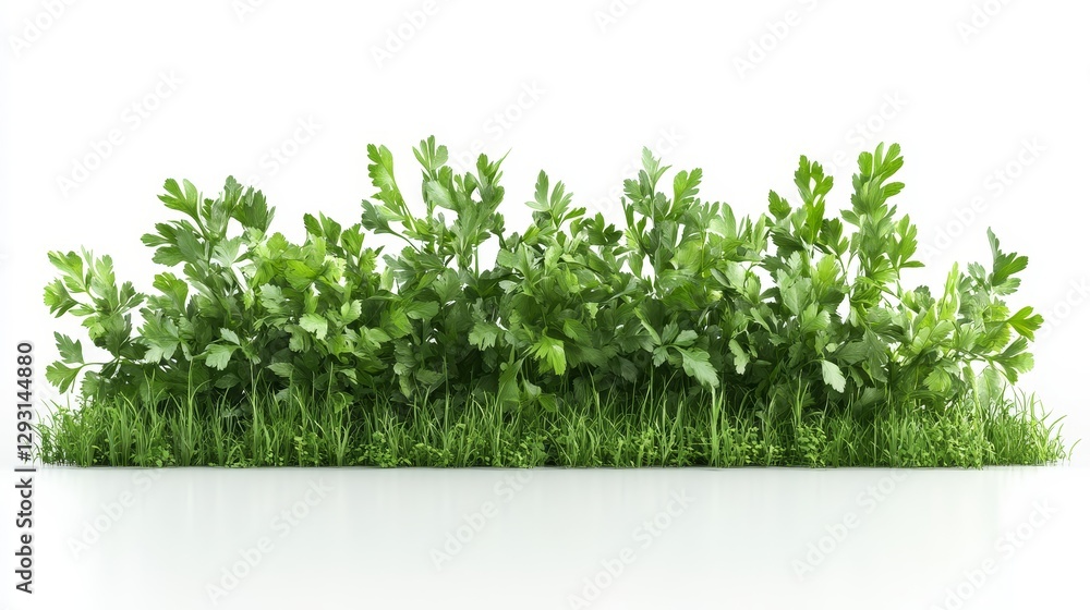 Fototapeta premium Lush Green Herbs and Grass Isolated on a White Background