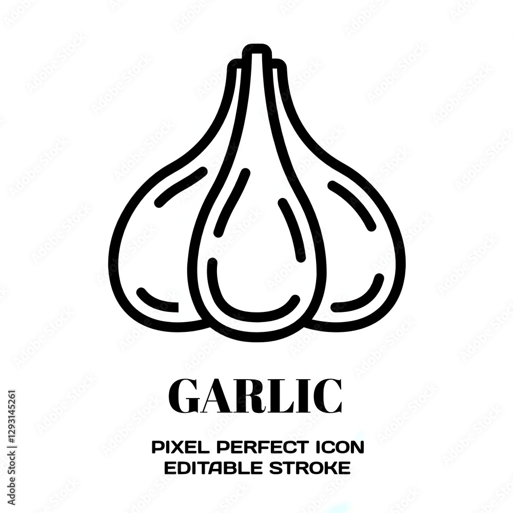 Garlic symbol, featuring an editable stroke outline icon isolated on white background flat vector illustration. Pixel perfect Garlic symbol, featuring an editable stroke outline icon isolated on white background flat vector illustration. Pixel perfect