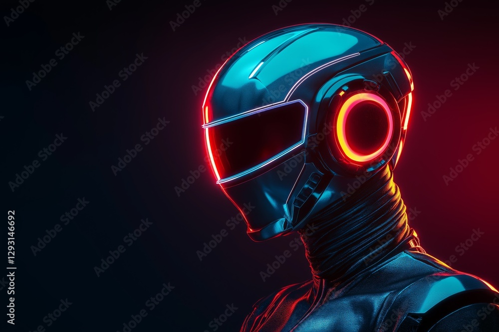 Glowing cyberpunk AI robot with neon visor in a high-tech digital environment Glowing cyberpunk AI robot with neon visor in a high-tech digital environment