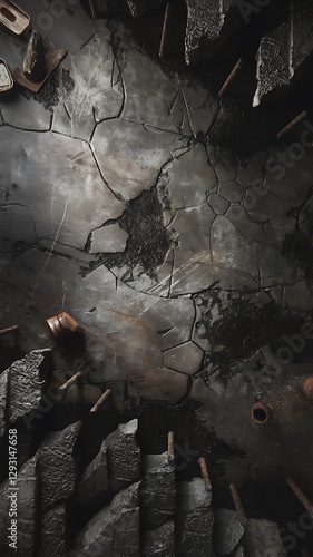 Top view of dark grungy concrete wall for background