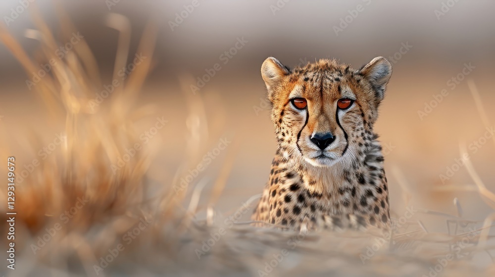 Obraz premium A close-up portrait of a cheetah with focused amber eyes.