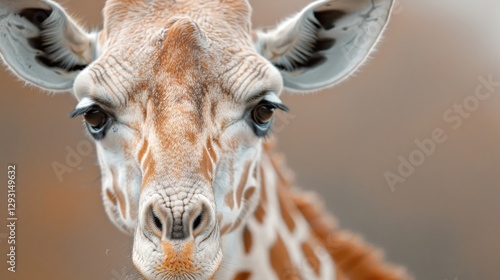 A close-up portrait of a giraffe with gentle eyes.