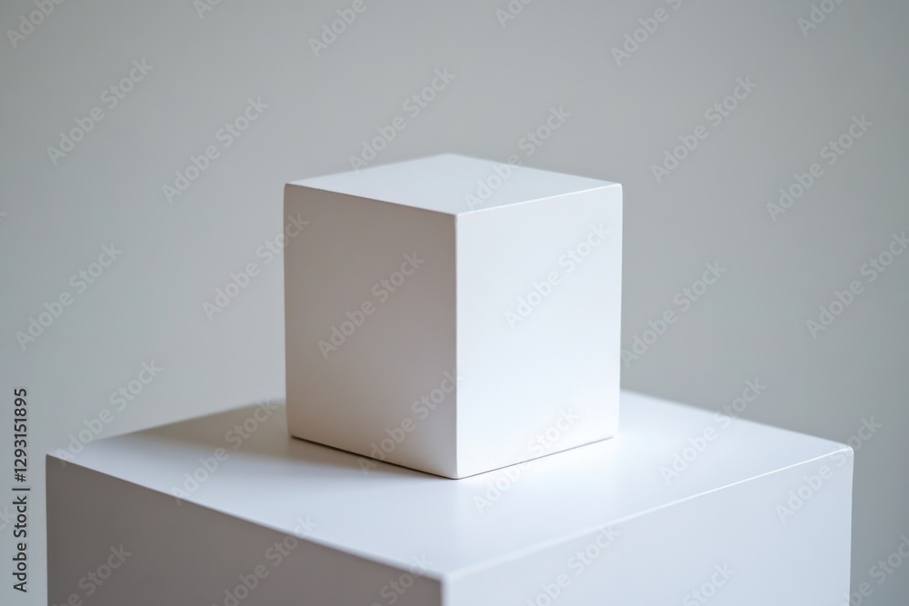 Minimalist white cube on a pedestal in a modern art gallery showcasing abstract design principles Minimalist white cube on a pedestal in a modern art gallery showcasing abstract design principles