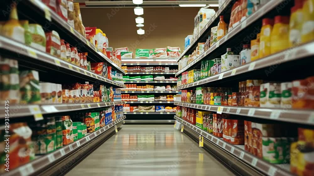 Grocery aisle featuring big-name brands with generic options Grocery aisle featuring big-name brands with generic options