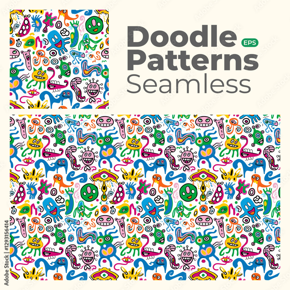 Obraz premium Doodle abstract full color patterns seamless