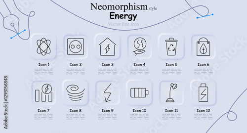 Energy set icon. Atomic energy, power outlet, smart home electricity, global sustainability, recycling, eco shopping, energy chart, tornado, electric shock, battery storage, wind energy, solar battery