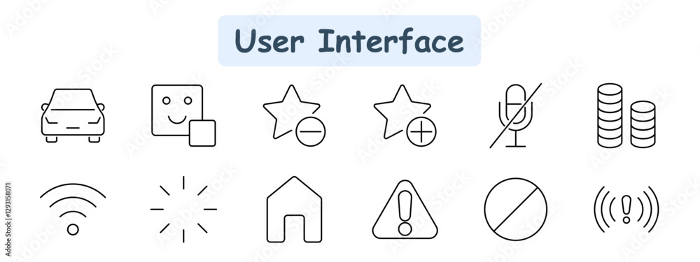 User interface set icon. Car, emoji, rating, favorite, mute, stack, WiFi, loading, home, warning, restriction, alert. User interface set icon. Car, emoji, rating, favorite, mute, stack, WiFi, loading, home, warning, restriction, alert.