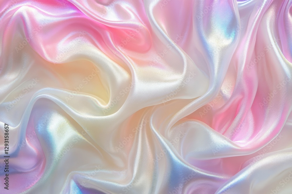 Fototapeta premium Colorful silk fabric draped gracefully creates a mesmerizing display of soft waves and shimmering textures in pastel hues