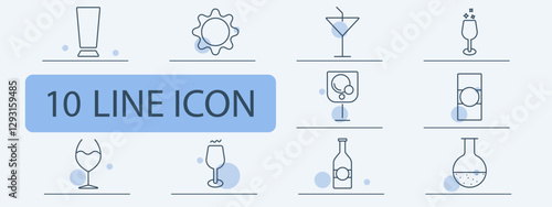 Alcohol set icon. Beer, cocktail, martini, champagne, whiskey, wine, beverage bubbles, bottle, alcoholic drink, celebration.