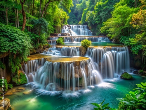 Majestic Huai Mae Khamin Waterfall, Thailand: Stunning Cascading Water in Lush Jungle