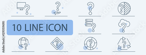 Uncertainty set icon. Computer error, unknown information, help request, decision making, database issue, cloud doubt, global unknown, caution sign, unknown risk, confusion.