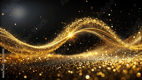 Metallic gold glitter swirls in a mesmerizing dance on a black background, creating a sense of luxury and glamour , luxury