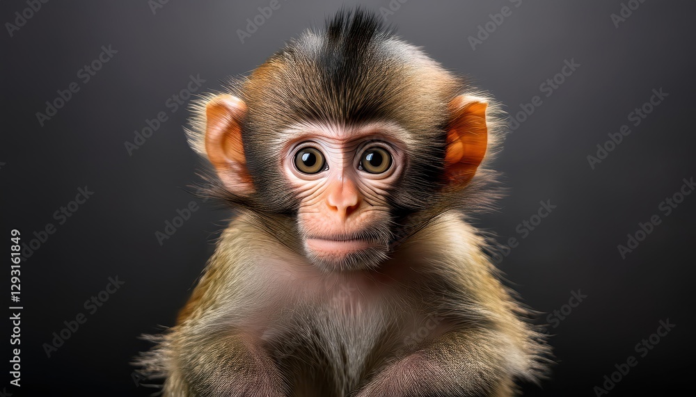 SpikyHaired Baby Monkey in Studio Setting Playful Primatology Portrait Radiating Joy and Soft Textures, Ideal for Digital Art, Home Decor, or Design Inspiration. SpikyHaired Baby Monkey in Studio Setting Playful Primatology Portrait Radiating Joy and Soft Textures, Ideal for Digital Art, Home Decor, or Design Inspiration.