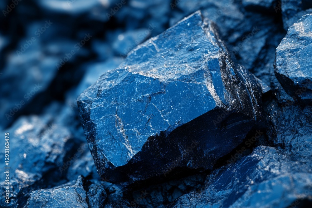 Blue mineral rock with intricate textures and shiny surfaces found in nature Blue mineral rock with intricate textures and shiny surfaces found in nature