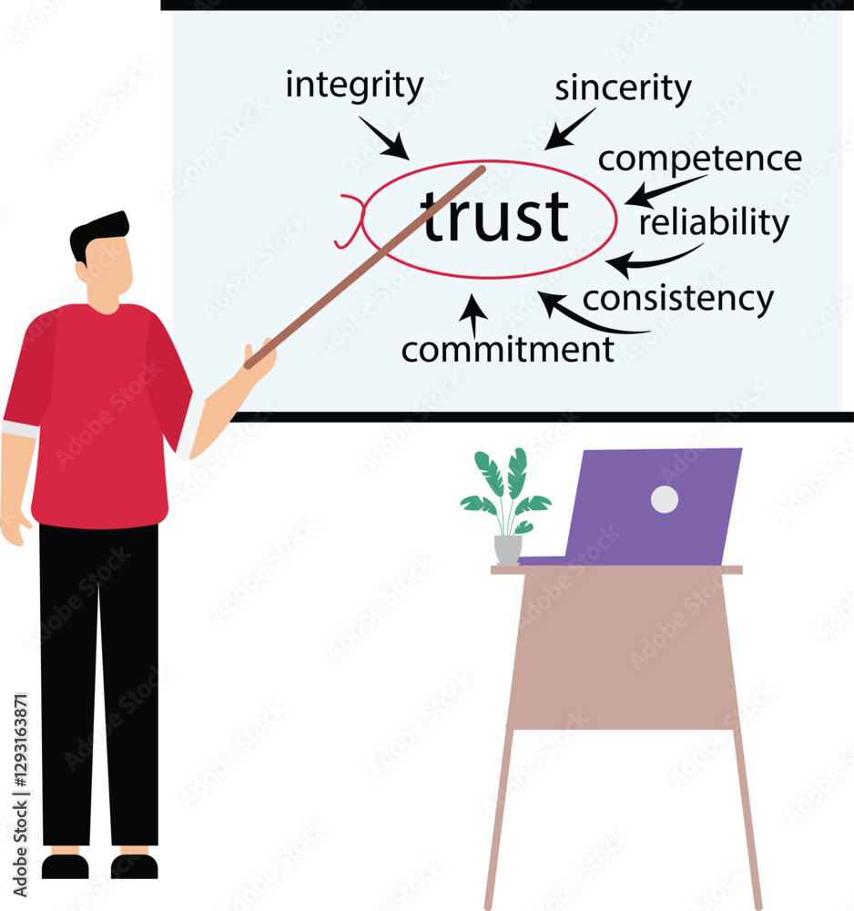 Businessman's writing trust building concept, essential importance of trust Businessman's writing trust building concept, essential importance of trust