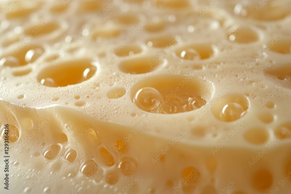 Bubbles form and rise in a frothy mixture, showcasing texture and light reflections in a creamy surface Bubbles form and rise in a frothy mixture, showcasing texture and light reflections in a creamy surface