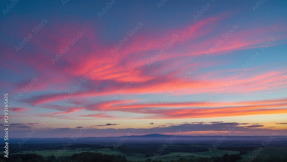Fototapeta premium Vibrant Twilight Sky Over Rolling Hills with Space for Overlay Text