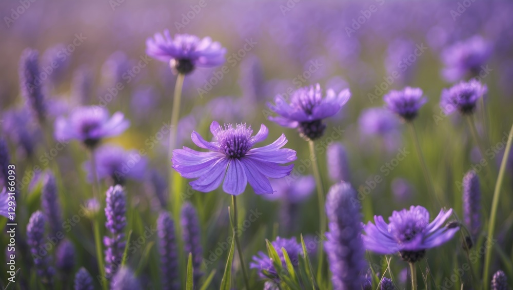 Vibrant Purple Wildflowers in a Meadow with Soft Focus and Space for Text Overlay Vibrant Purple Wildflowers in a Meadow with Soft Focus and Space for Text Overlay