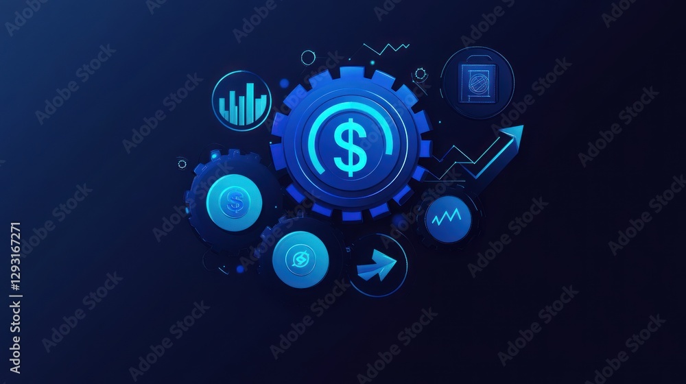 Abstract Blue Business Mechanism with Dollar Sign Finance Concept Abstract Blue Business Mechanism with Dollar Sign Finance Concept