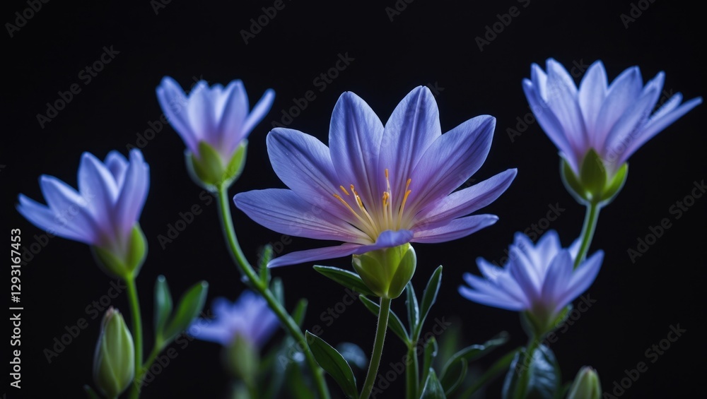 Fototapeta premium Delicate Night-Blooming Flowers with Soft Lavender Petals Against a Dark Background Ideal for Text Placement and Floral Themes
