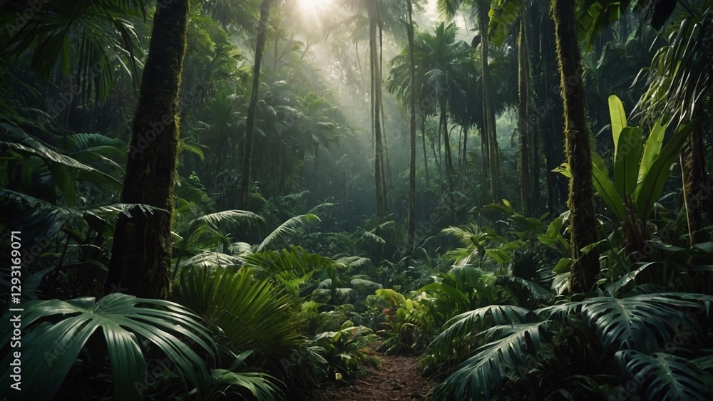 Fototapeta premium Tropical background with a dense forest